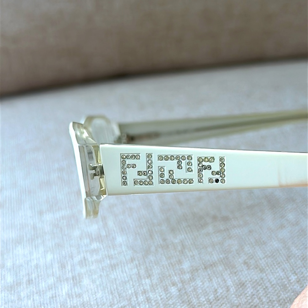 Fendi Cream Rectangular Glasses With Crystal Deta… - image 3